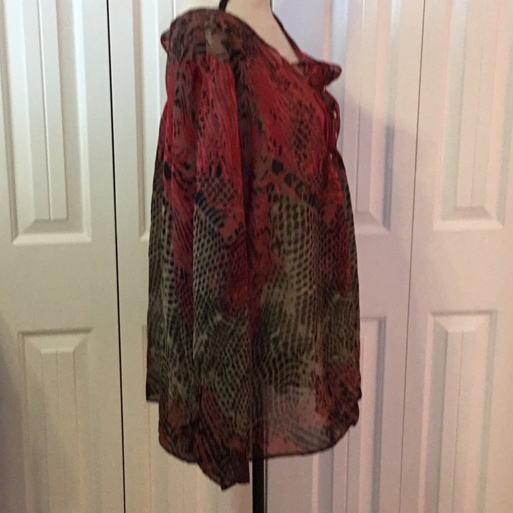 Sheer Blouse - Red and Brown - Picture 3 of 6